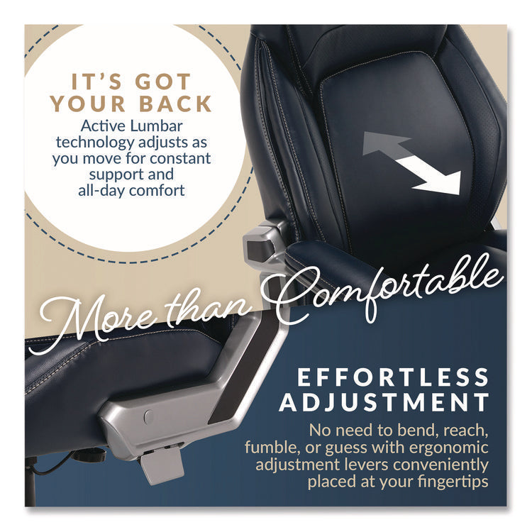 Meyer Bonded Leather Executive Chair, Supports Up to 275 lb, 19" x 22.75", Navy Seat, Navy/Back, Silver Base