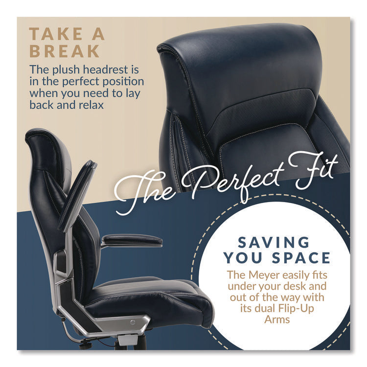 Meyer Bonded Leather Executive Chair, Supports Up to 275 lb, 19" x 22.75", Navy Seat, Navy/Back, Silver Base