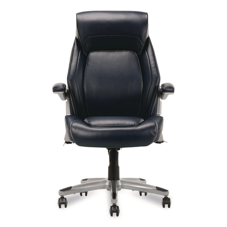 Meyer Bonded Leather Executive Chair, Supports Up to 275 lb, 19" x 22.75", Navy Seat, Navy/Back, Silver Base