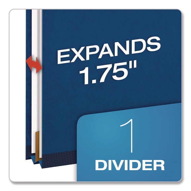 Colored Pressboard Top Tab Classification Folders, 1.75" Expansion, 1 Divider, 4 Fasteners, Letter Size, Dark Blue, 10/Box