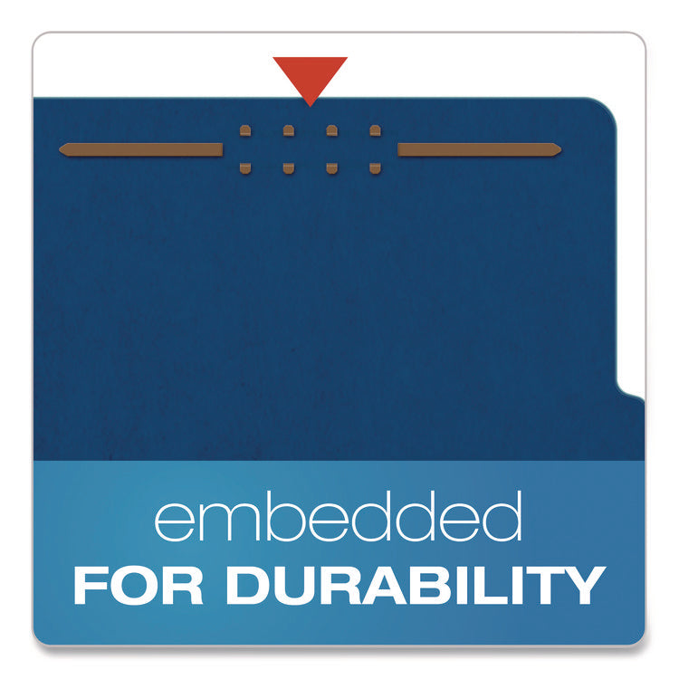Colored Pressboard Top Tab Classification Folders, 1.75" Expansion, 1 Divider, 4 Fasteners, Letter Size, Dark Blue, 10/Box