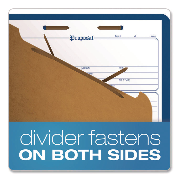 Colored Pressboard Top Tab Classification Folders, 1.75" Expansion, 1 Divider, 4 Fasteners, Letter Size, Dark Blue, 10/Box