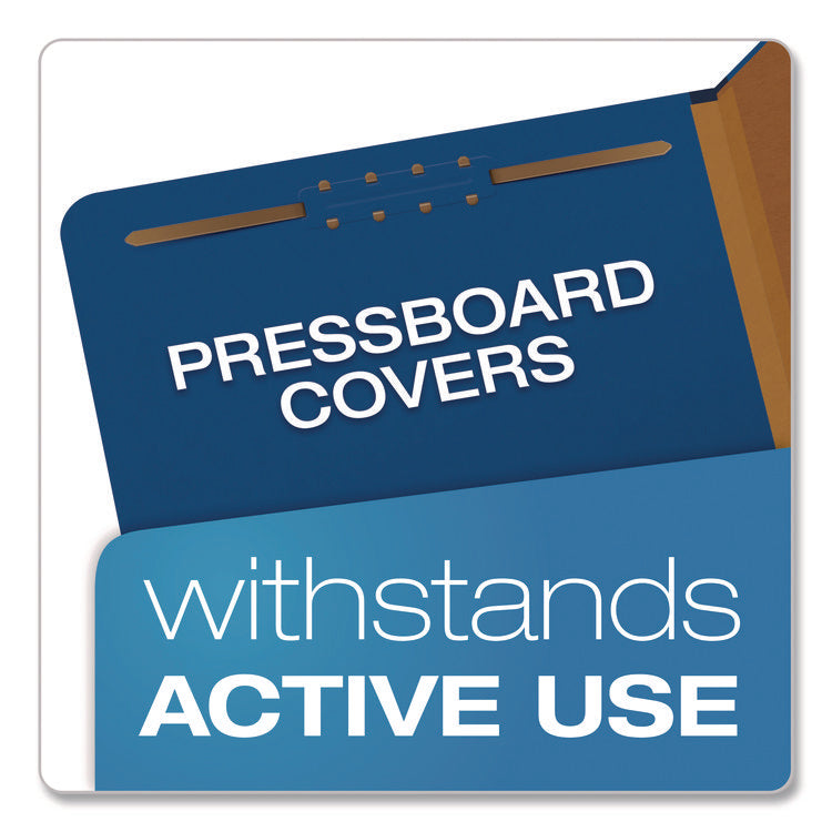 Colored Pressboard Top Tab Classification Folders, 1.75" Expansion, 1 Divider, 4 Fasteners, Letter Size, Dark Blue, 10/Box