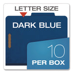 Colored Pressboard Top Tab Classification Folders, 1.75" Expansion, 1 Divider, 4 Fasteners, Letter Size, Dark Blue, 10/Box