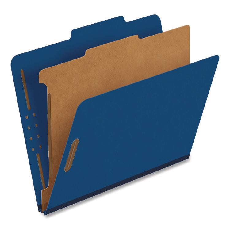 Colored Pressboard Top Tab Classification Folders, 1.75" Expansion, 1 Divider, 4 Fasteners, Letter Size, Dark Blue, 10/Box