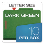 Colored Pressboard Top Tab Classification Folders, 2.5" Expansion, 2 Dividers, 6 Fasteners, Letter Size, Dark Green, 10/Box