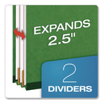 Colored Pressboard Top Tab Classification Folders, 2.5" Expansion, 2 Dividers, 6 Fasteners, Letter Size, Dark Green, 10/Box
