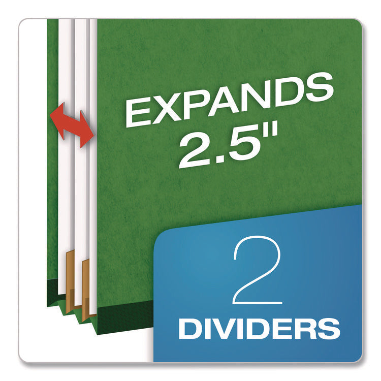 Colored Pressboard Top Tab Classification Folders, 2.5" Expansion, 2 Dividers, 6 Fasteners, Letter Size, Dark Green, 10/Box