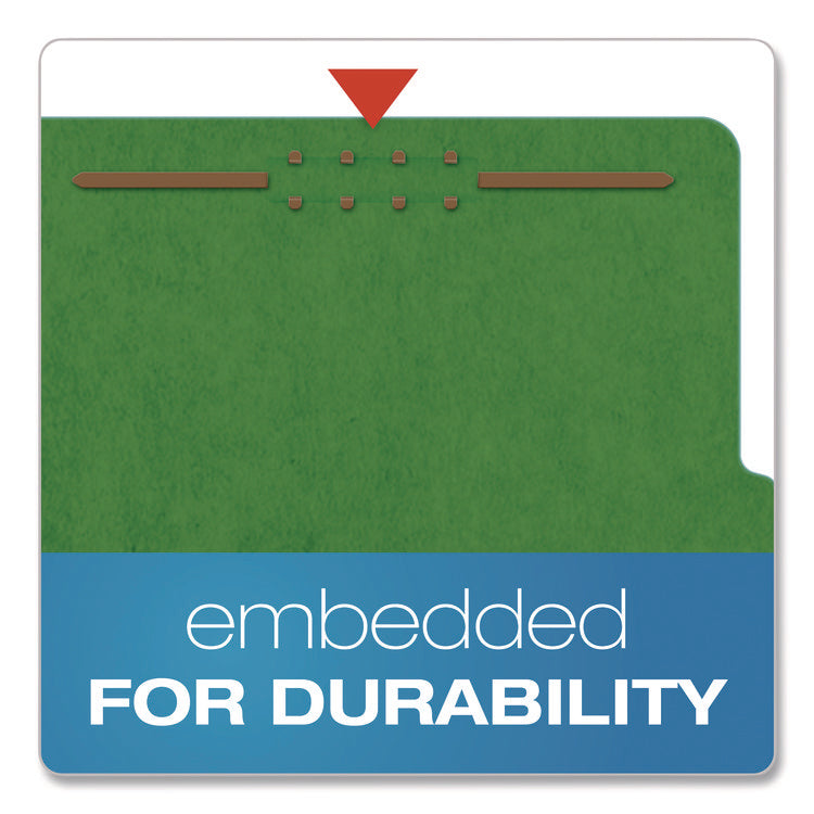Colored Pressboard Top Tab Classification Folders, 2.5" Expansion, 2 Dividers, 6 Fasteners, Letter Size, Dark Green, 10/Box