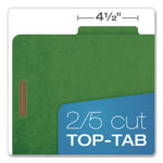 Colored Pressboard Top Tab Classification Folders, 2.5" Expansion, 2 Dividers, 6 Fasteners, Letter Size, Dark Green, 10/Box