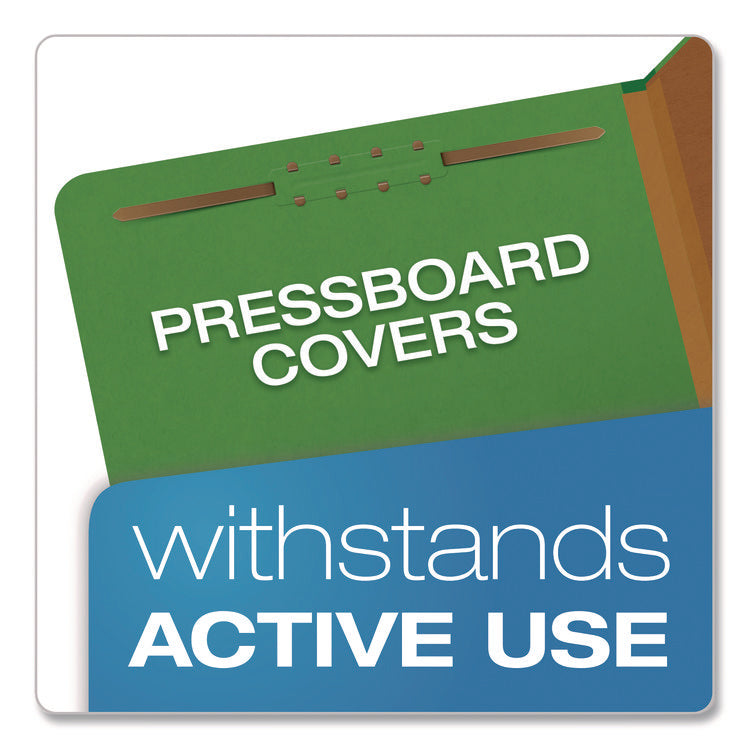 Colored Pressboard Top Tab Classification Folders, 2.5" Expansion, 2 Dividers, 6 Fasteners, Letter Size, Dark Green, 10/Box