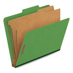 Colored Pressboard Top Tab Classification Folders, 2.5" Expansion, 2 Dividers, 6 Fasteners, Letter Size, Dark Green, 10/Box