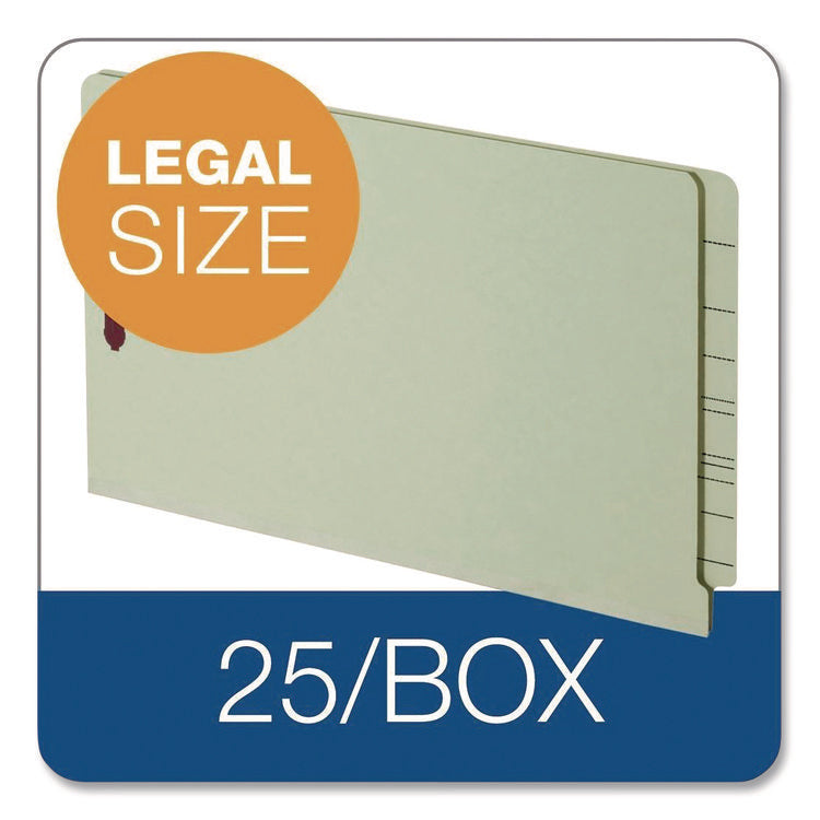 Colored Pressboard End Tab Fastener Folders, 2 Fasteners, Legal Size, Light Green Exterior, 25/Box