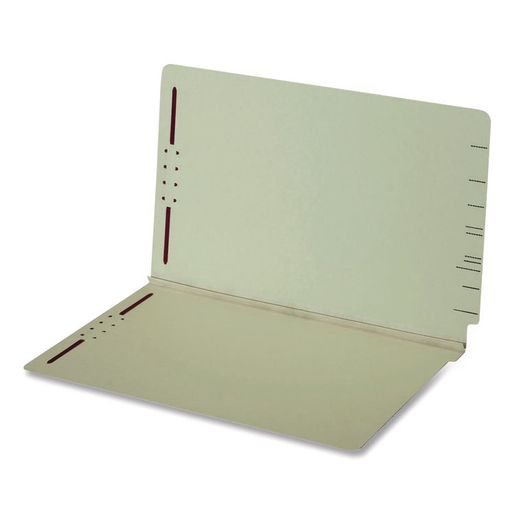 Colored Pressboard End Tab Fastener Folders, 2 Fasteners, Legal Size, Light Green Exterior, 25/Box