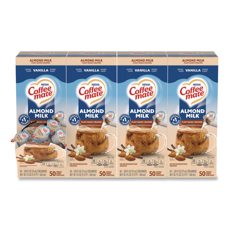 Plant-Based Almond Milk Non-Dairy Liquid Creamer Singles, Natural Vanilla, 0.38 oz Mini Cups, 200/Carton