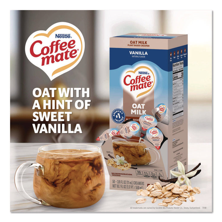 Plant-Based Oat Milk Liquid Creamers, Natural Vanilla, 0.38 oz Mini Cups, 50/Box