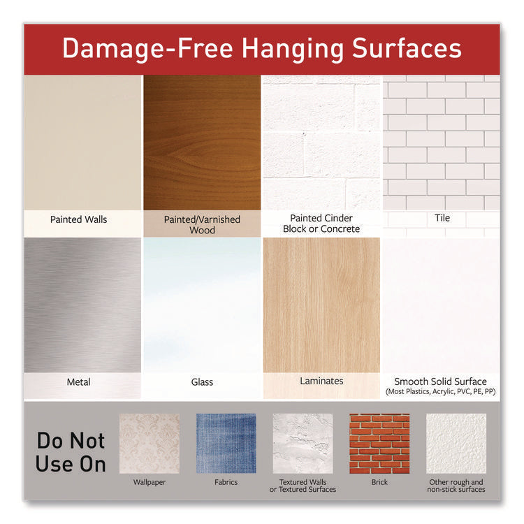 General Purpose Hooks, Large, Plastic, White, 5 lb Capacity, 12 Hooks and 18 Strips/Pack