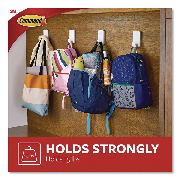 X-Large Utility Hooks, Plastic, White, 15 lb Capacity, 1 Hook and 4 Strips