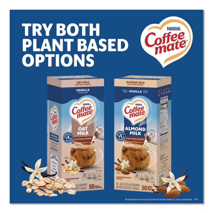 Plant-Based Almond Milk Non-Dairy Liquid Creamer Singles, Natural Vanilla, 0.38 oz Mini Cups, 50/Box