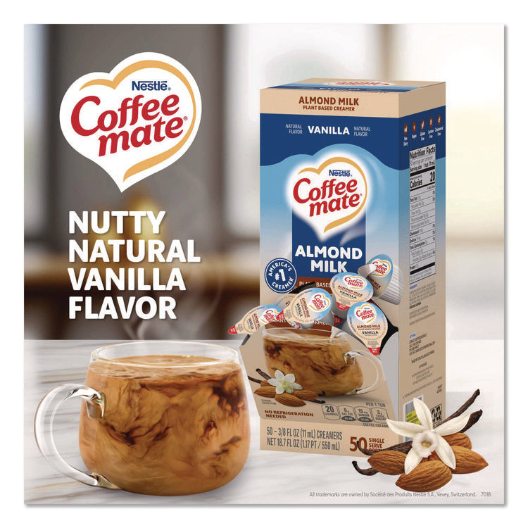 Plant-Based Almond Milk Non-Dairy Liquid Creamer Singles, Natural Vanilla, 0.38 oz Mini Cups, 200/Carton