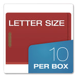 Colored Pressboard End Tab Classification Folders, 1.75" Expansion, 1 Divider, 4 Fasteners, Letter Size, Red Exterior, 10/Box