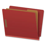 Colored Pressboard End Tab Classification Folders, 1.75" Expansion, 1 Divider, 4 Fasteners, Letter Size, Red Exterior, 10/Box