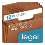 Heavy-Duty Open-Top Expanding Stadium File, 12 Sections, 1/3-Cut Tabs, Legal Size, Redrope, 5/Box