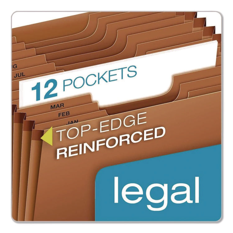 Heavy-Duty Open-Top Expanding Stadium File, 12 Sections, 1/3-Cut Tabs, Legal Size, Redrope, 5/Box