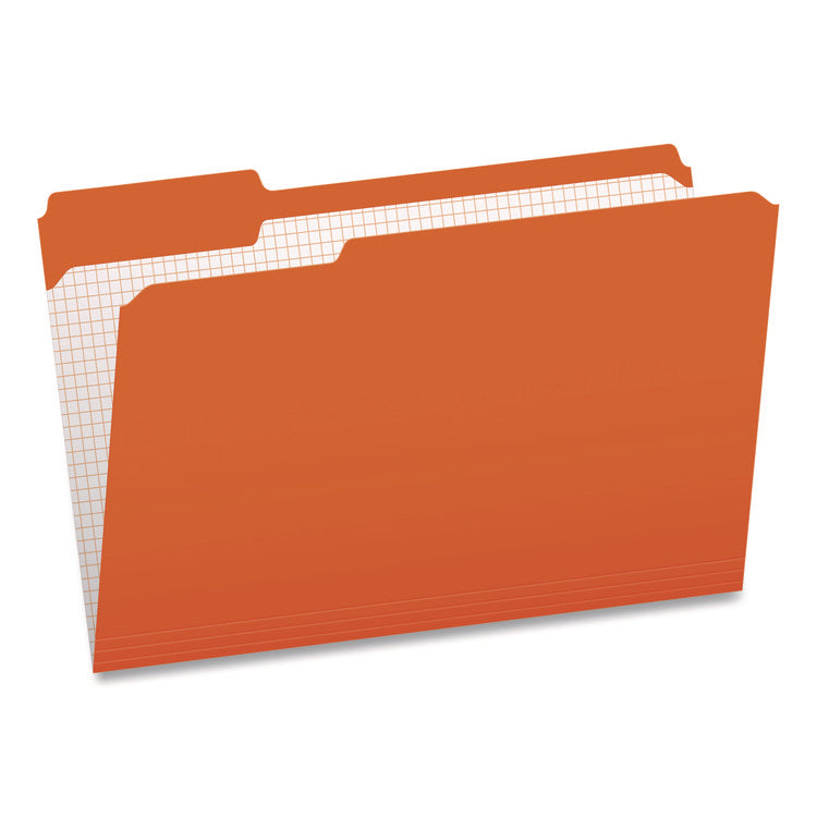 Colored File Folders with Grid-Ruled Interiors, 1/3-Cut: Assorted Positions, Legal Size, Bright Orange/White, 100/Box