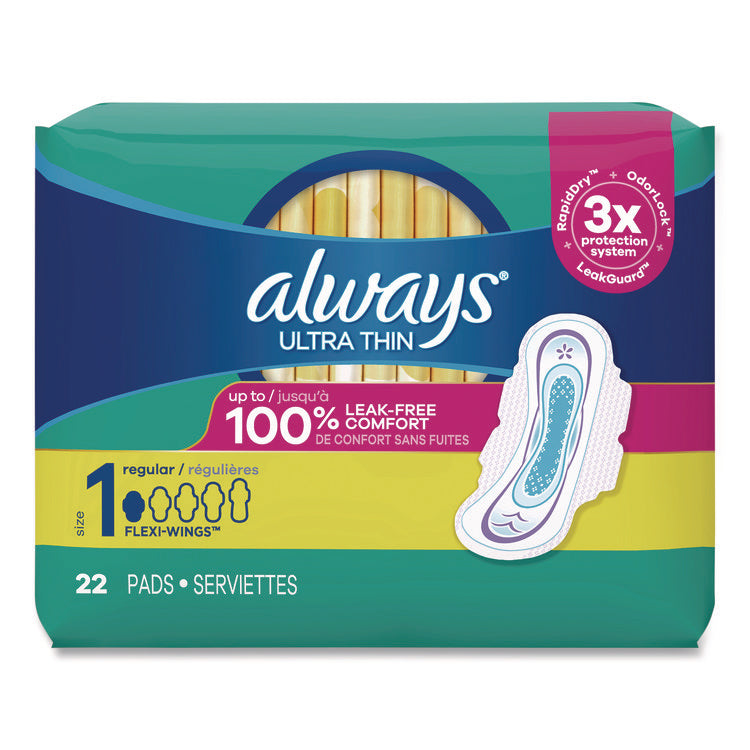 Ultra Thin Pads with Wings, Size 1, Regular Absorbency, 22 Pads/Pack, 12 Packs/Carton