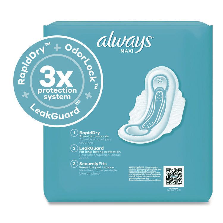 Maxi Long Super Daytime Pad with Wings, Size 2, Super Absorbency, 18/Pack, 8 Packs/Carton