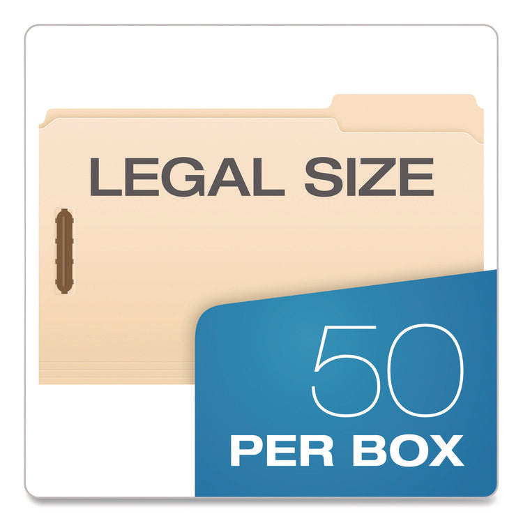 Manila Fastener Folders, 1.5" Expansion, 2 Fasteners, Legal Size, Manila Exterior, 50/Box