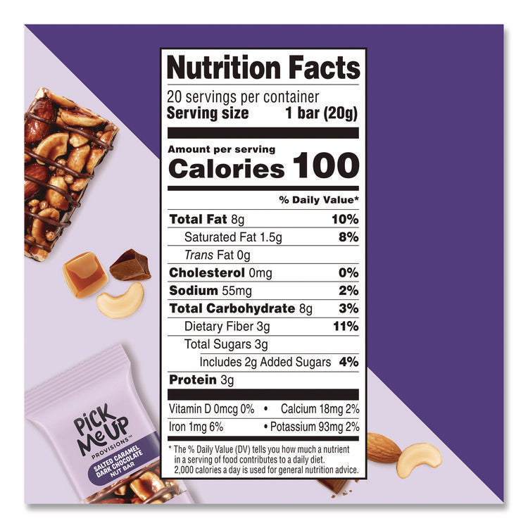Nut Bars, Salted Caramel Dark Chocolate, 0.7 oz Bar, 20/Box
