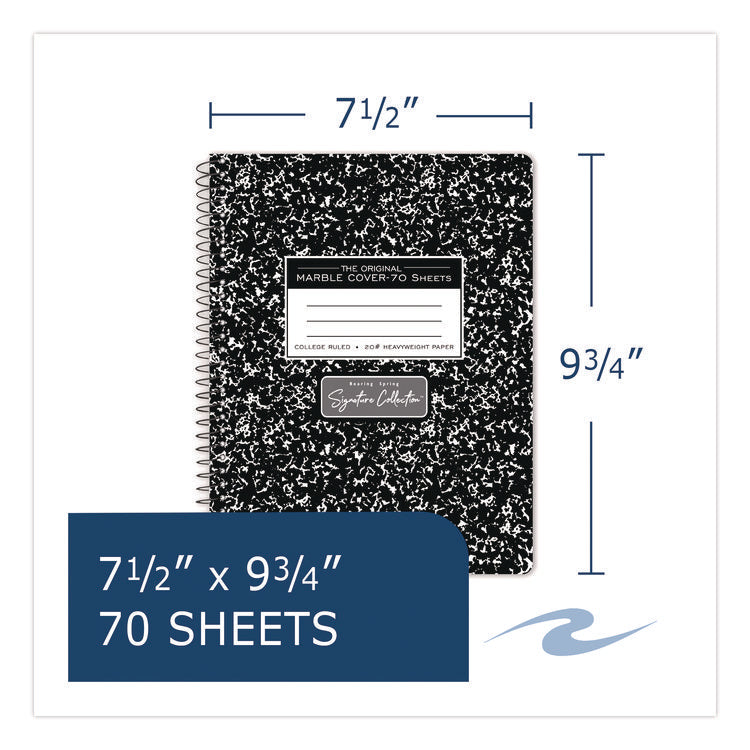 Signature Collection Spiralbound Composition Book, Medium/College Rule, Black Marble Cover, (70) 9.75 x 7 Sheets