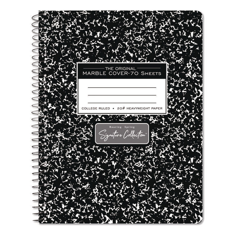 Signature Collection Spiralbound Composition Book, Medium/College Rule, Black Marble Cover, (70) 9.75 x 7 Sheets