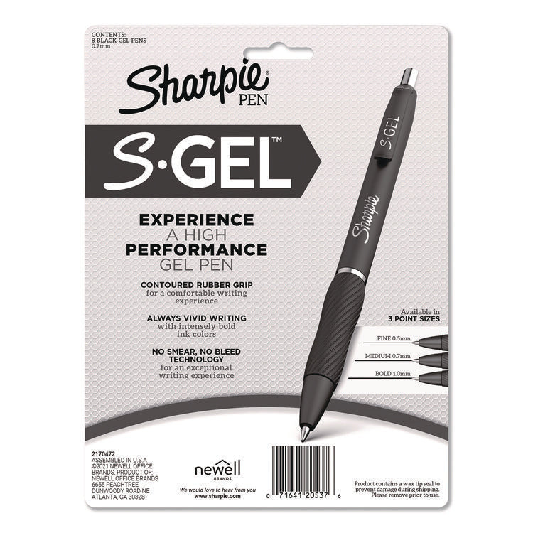 S-Gel Fashion Barrel Gel Pen, Retractable, Medium 0.7 mm, Black Ink, Pearl White Barrel, 8/Pack