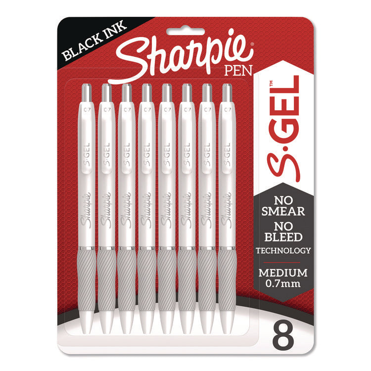 S-Gel Fashion Barrel Gel Pen, Retractable, Medium 0.7 mm, Black Ink, Pearl White Barrel, 8/Pack