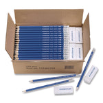 Pre-Sharpened Wooden Pencils with (20) Block Erasers, HB #2 Black Lead, Blue Barrel, 250/Pack