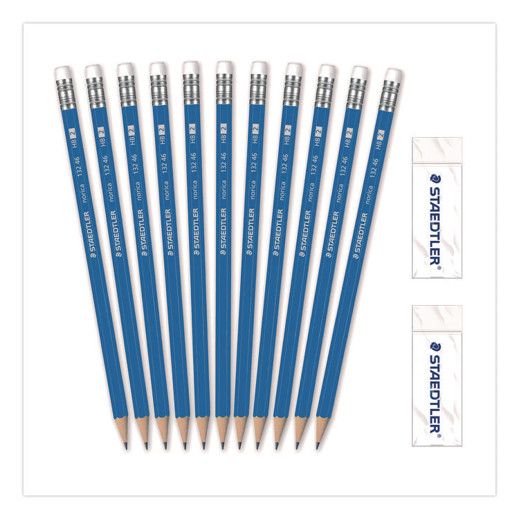 Pre-Sharpened Wooden Pencils with (40) Block Erasers, HB #2 Black Lead, Blue Barrel, 500/Pack