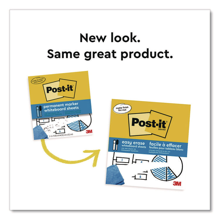 Easy-Erase Whiteboard Sheets, Plastic Surface, 9.1 x 9.1, White, 2/Pack