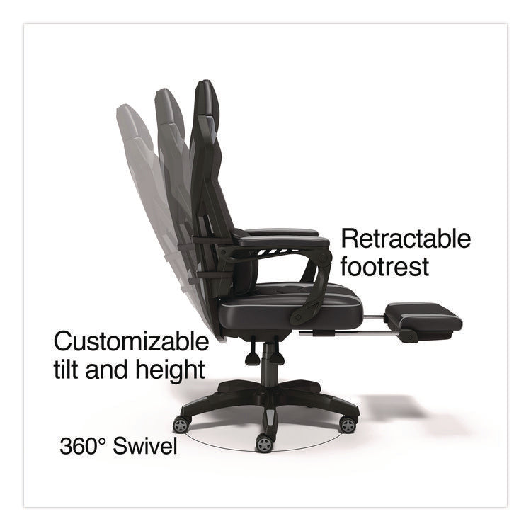 Vomax Bonded Leather Gaming Chair, Supports Up to 275 lb, 18.5" to 22.2" Seat Height, Black/Gray Back/Seat, Black Base