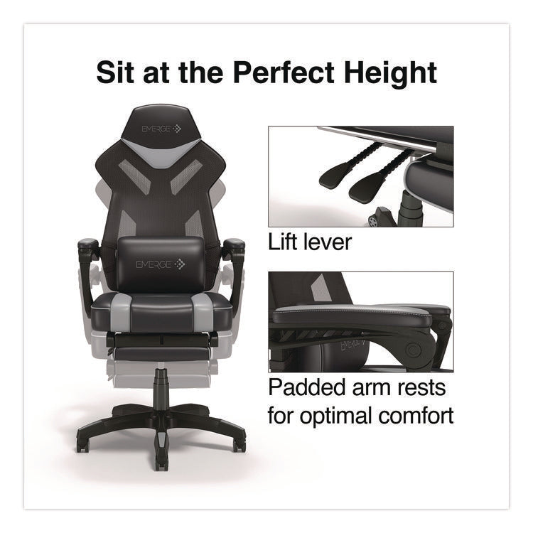 Vomax Bonded Leather Gaming Chair, Supports Up to 275 lb, 18.5" to 22.2" Seat Height, Black/Gray Back/Seat, Black Base