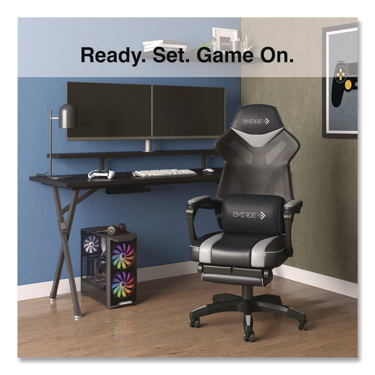 Vomax Bonded Leather Gaming Chair, Supports Up to 275 lb, 18.5" to 22.2" Seat Height, Black/Gray Back/Seat, Black Base