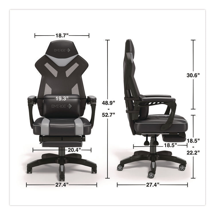Vomax Bonded Leather Gaming Chair, Supports Up to 275 lb, 18.5" to 22.2" Seat Height, Black/Gray Back/Seat, Black Base