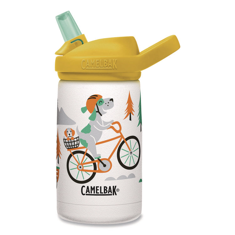 Eddy + Kids Water Bottle, Biking Dogs Design, 12 oz, Multicolor