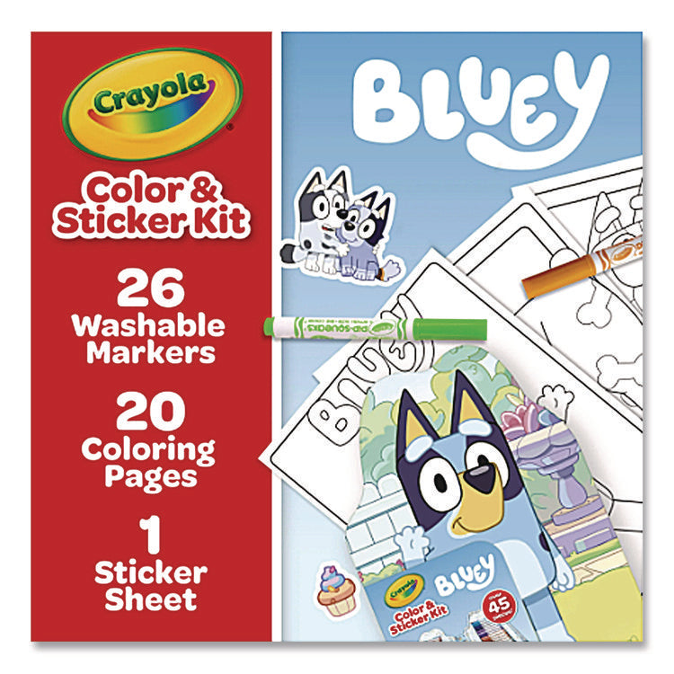 Bluey Color and Sticker Kit, (26) Pip-Squeaks Skinnies Washable Markers, (20) Coloring Pages, (1) Sticker Sheet