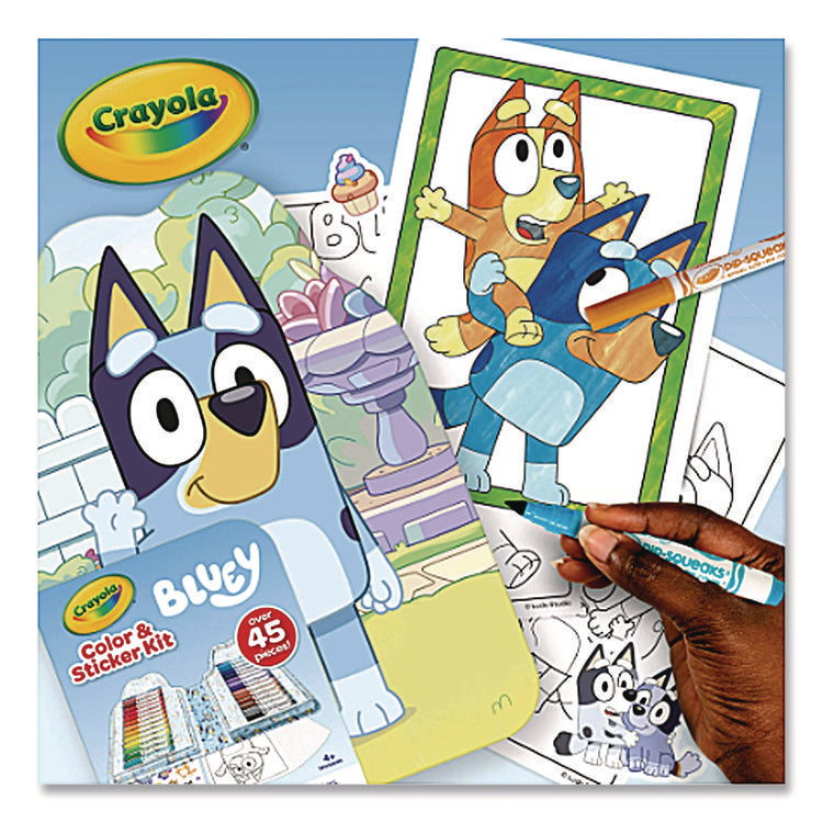 Bluey Color and Sticker Kit, (26) Pip-Squeaks Skinnies Washable Markers, (20) Coloring Pages, (1) Sticker Sheet