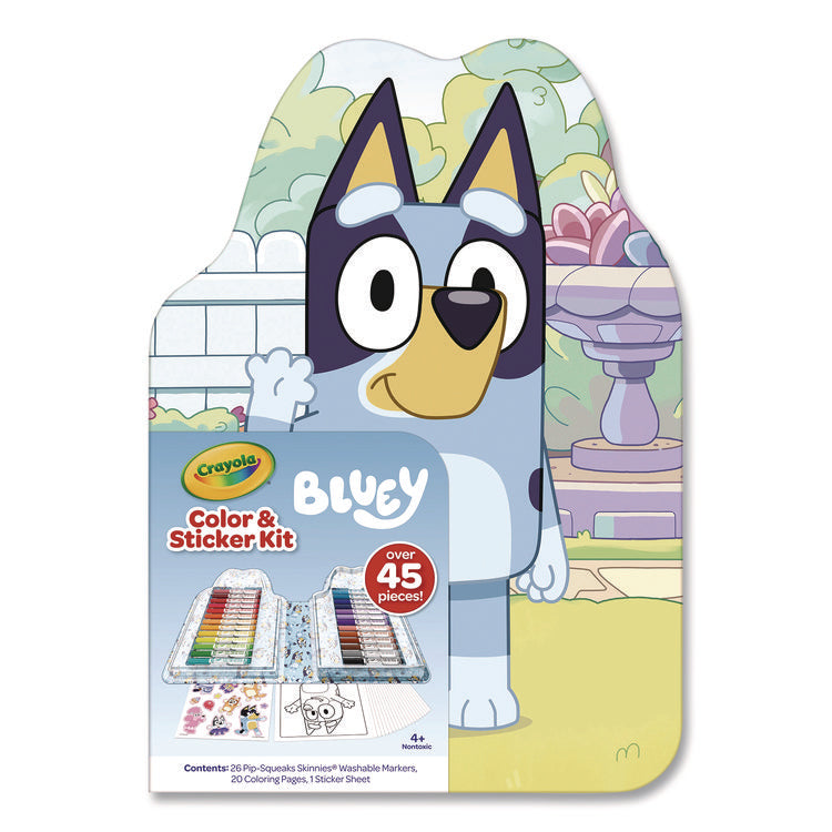 Bluey Color and Sticker Kit, (26) Pip-Squeaks Skinnies Washable Markers, (20) Coloring Pages, (1) Sticker Sheet
