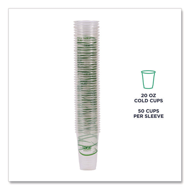 GreenStripe Renewable and Compostable Cold Cups, 20 oz, Plastic, Clear, 50/Pack, 20 Packs/Carton