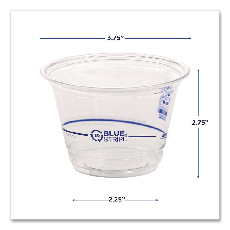 BlueStripe 25% Recycled Content Cold Cups, 9 oz, Plastic, Clear/Blue, 50/Pack, 20 Packs/Carton